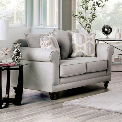 Furniture of America Kacey Transitional Small Weave Chenille Solid with Wood Light Gray-Powder Blue-Pale Plum Love Seat Model SM6435-LV