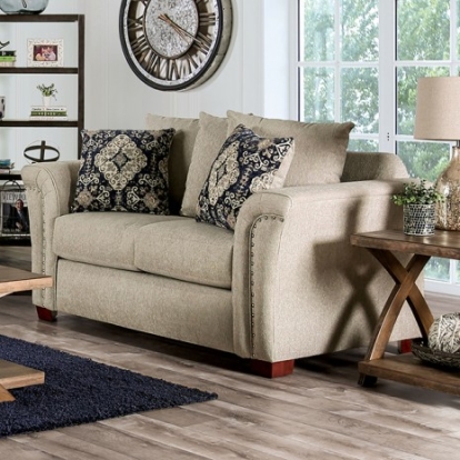 Furniture of America Belsize Transitional Linen-Like Solid with Wood Beige-Navy Loveseat Model SM6438-LV