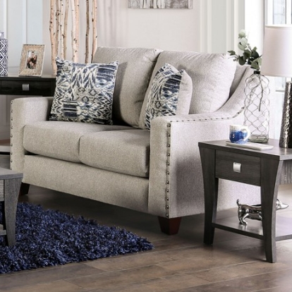 Furniture of America Stickney Transitional Linen-Like Solid with Wood Light Gray-Navy Loveseat Model SM6441-LV