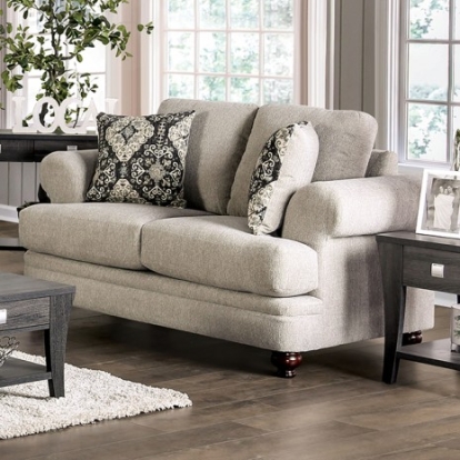 Furniture of America Miramar Transitional Chenille Solid with Wood Beige-Charcoal Loveseat Model SM6442-LV