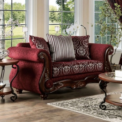 Furniture of America Sassari Traditional Chenille Solid with Wood Burgundy Loveseat Model SM6447-LV