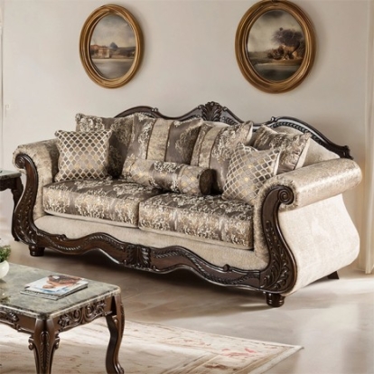 Furniture Of America Andalusia Traditional Fabric, Foam, Pinewood, Solid Wood Light Brown/Dark Cherry Sofa | SM6450-SF