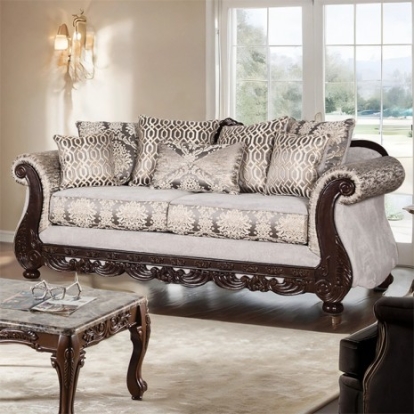 Furniture Of America Catalonia Traditional Fabric, Foam, Pinewood, Solid Wood Beige/Dark Cherry Sofa | SM6451-SF