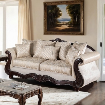 Furniture of America Huelva Traditional Fabric Foam Pinewood Solid with Wood Beige-Dark Cherry Sofa Model SM6452-SF