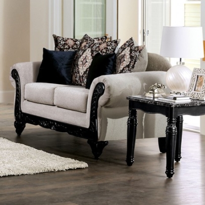Furniture Of America Molfetta Traditional Chenille, Solid Wood, Others Light Brown/Black Loveseat | SM7304-LV