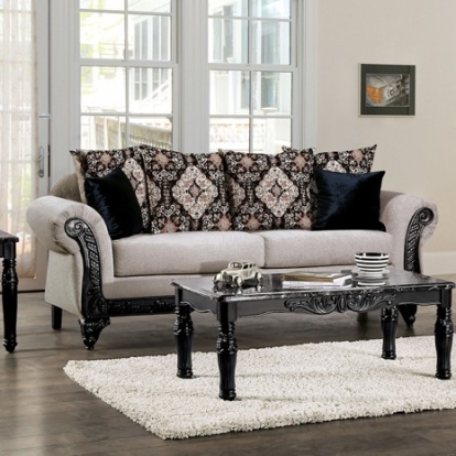 Furniture of America Molfetta Traditional Chenille Solid with Wood Light Brown-Black Sofa Model SM7304-SF