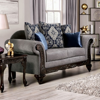 Furniture of America Gustavo Traditional Chenille Solid with Wood Gray-Walnut Loveseat Model SM7306-LV