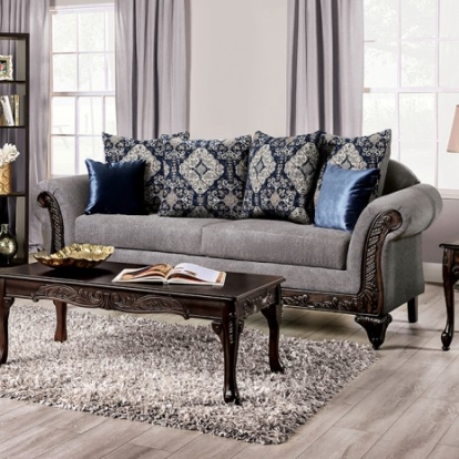 Furniture of America Gustavo Traditional Chenille Solid with Wood Gray-Walnut Sofa Model SM7306-SF