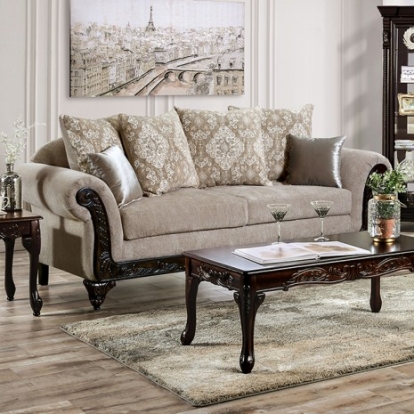 Furniture of America Panozzo Traditional Chenille Solid with Wood Beige-Walnut Sofa Model SM7308-SF