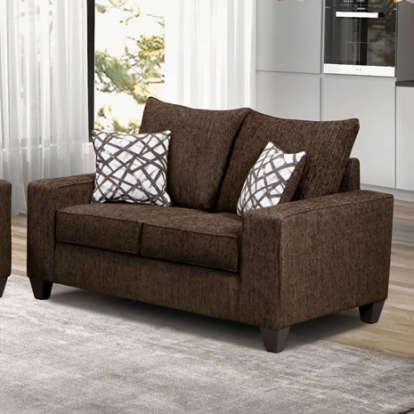 Furniture of America West Acton Contemporary Chenille Solid with Wood Chocolate Loveseat Model SM7330-LV