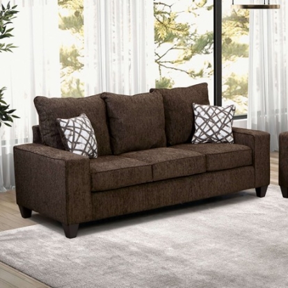 Furniture Of America West Acton Contemporary Chenille, Solid Wood Chocolate Sofa | SM7330-SF