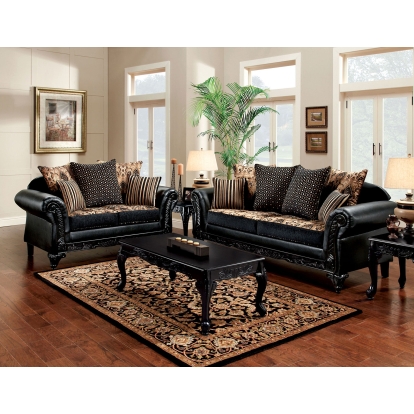 Theodora Tan/Black Sofa with Loveseat Model SM7505N-2PC by Furniture of America
