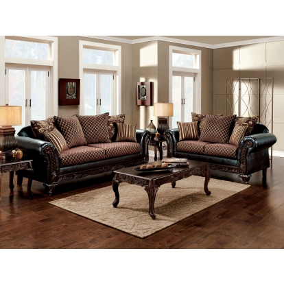 San Roque Brown/Espresso/Dark Cherry Sofa with Loveseat Model SM7635N-2PC by Furniture of America