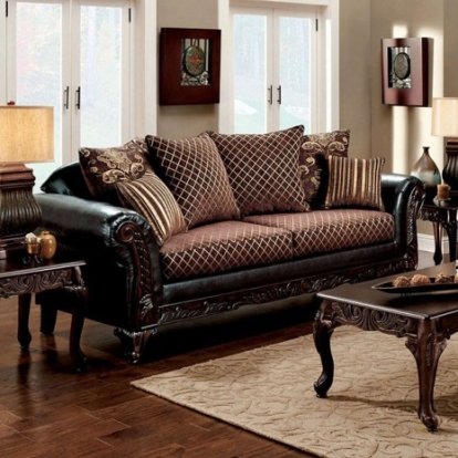 Furniture Of America San Roque Traditional Fabric, Leatherette, Solid Wood, Others Brown/Espresso/Dark Cherry Sofa | SM7635N-SF