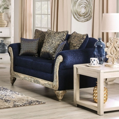 Furniture Of America Marinella Traditional Chenille, Solid Wood, Others Royal Blue Loveseat | SM7744-LV