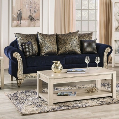 Furniture of America Marinella Traditional Chenille Solid with Wood Royal Blue Sofa Model SM7744-SF