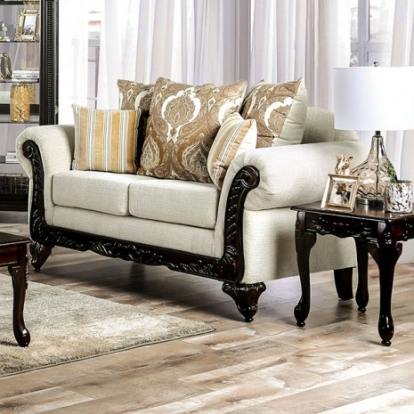 Furniture of America Delizia Traditional Chenille Solid with Wood Cream Loveseat Model SM7748-LV