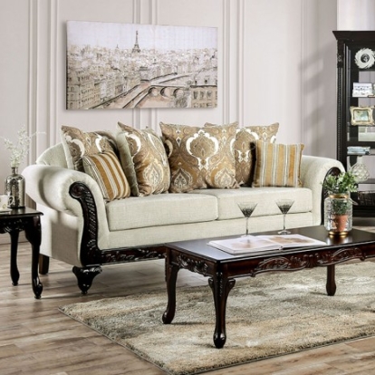 Furniture of America Delizia Traditional Chenille Solid with Wood Cream Sofa Model SM7748-SF