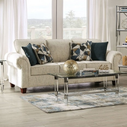 Furniture of America Delgada Transitional Chenille Solid with Wood Beige Sofa Model SM7749-SF