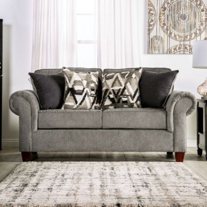 Furniture Of America Delgada Transitional Chenille, Solid Wood, Others Graphite Loveseat | SM7750-LV