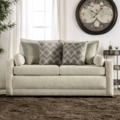 Furniture of America Burgess Transitional Chenille Solid with Wood Beige Loveseat Model SM7753-LV