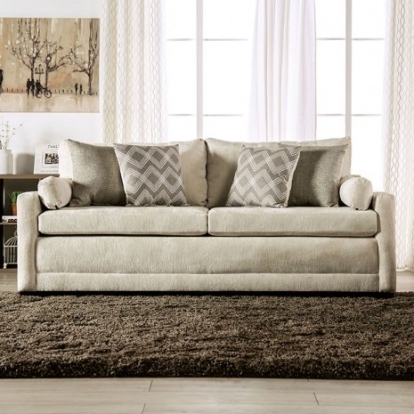 Furniture of America Burgess Transitional Chenille Solid with Wood Beige Sofa Model SM7753-SF
