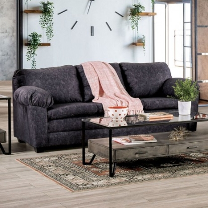 Furniture of America Keswick Contemporary Fabric Solid with Wood Charcoal Sofa Model SM7754-SF