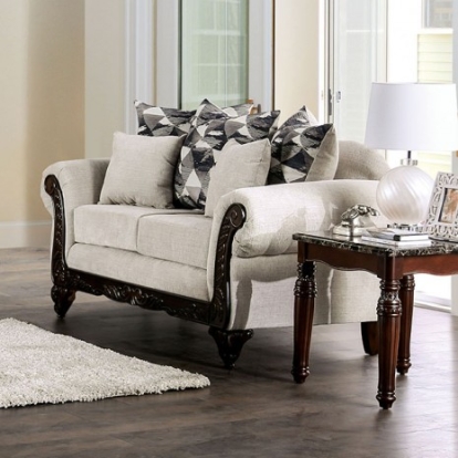 Furniture of America Cassani Traditional Chenille Solid with Wood Light Gray-Walnut Loveseat Model SM7756-LV
