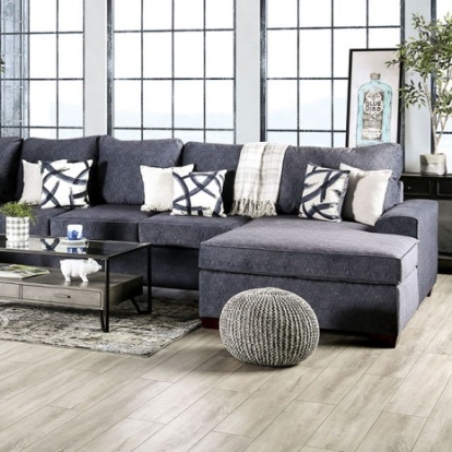 Furniture of America Shoreditch Contemporary Fabric Solid with Wood Navy Sectional Model SM7771-SECT