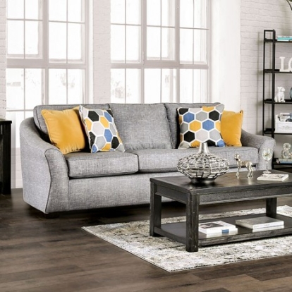 Furniture of America Jarrow Transitional Linen-Like Solid with Wood Light Gray Sofa Model SM8001-SF