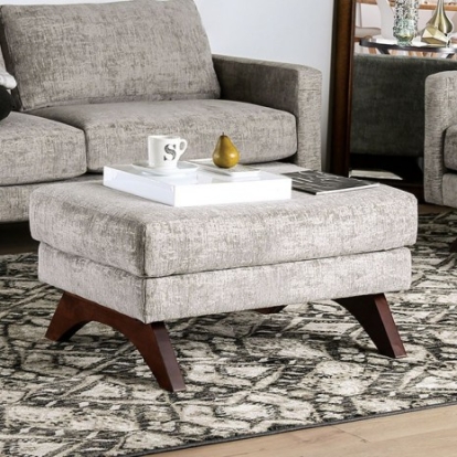 Furniture of America Harlech Mid-Century Modern Chenille with Wood Gray Ottoman Model SM8004-OT
