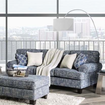 Furniture Of America Pierpont Transitional Burlap Weave, Wood, Others Blue Sofa | SM8010-SF
