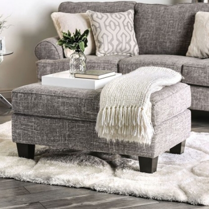 Furniture of America Pierpont Transitional Burlap Weave with Wood Gray Ottoman Model SM8012-OT
