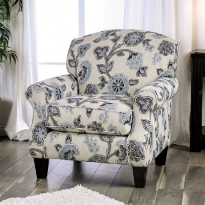 Furniture of America Nash Transitional Fabric Solid with Wood Ivory Floral Chair Model SM8101-CH-FL