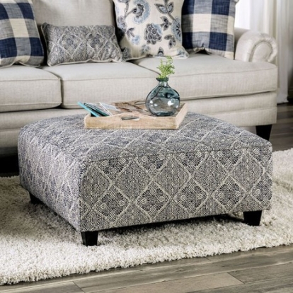 Furniture Of America Nash Transitional Linen-Like, Solid Wood, Others Ivory/Navy Ottoman | SM8101-OT