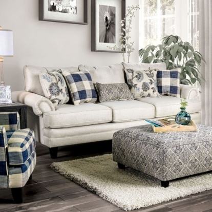 Furniture of America Nash Transitional Linen-Like Solid with Wood Ivory Sofa Model SM8101-SF