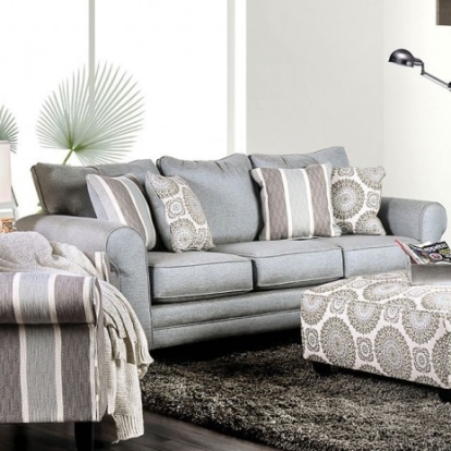 Furniture of America Misty Transitional Fabric Solid with Wood Blue Gray Sofa Model SM8141-SF