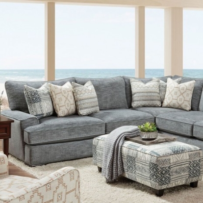 Furniture Of America Eastleigh Transitional Chenille, Solid Wood Blue Sectional | SM8186-SECT