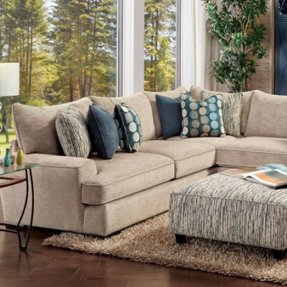 Furniture of America Eastleigh Transitional Chenille Solid with Wood Tan Sectional Model SM8187-SECT
