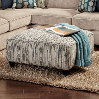 Furniture of America Eastleigh Transitional Chenille Solid with Wood Stripe Multi Ottoman Model SM8187-OT