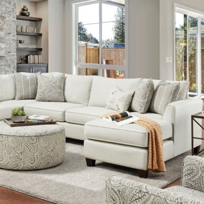 Furniture of America Pocklington Transitional Chenille Solid with Wood Ivory Sectional Model SM8188-SECT