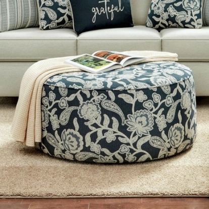 Furniture of America Porthcawl Transitional Chenille Solid with Wood Floral Multi Ottoman Model SM8190-OT