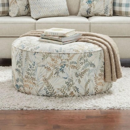 Furniture of America Cadigan Transitional Chenille Solid with Wood Floral Multi Ottoman Model SM8191-OT