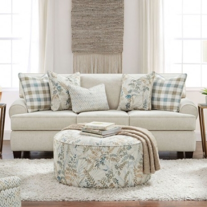 Furniture of America Cadigan Transitional Chenille Solid with Wood Ivory Sofa Model SM8191-SF