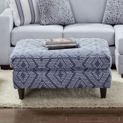 Furniture of America Chiswick Contemporary Performance Fabric Solid with Wood Blue Ottoman Model SM8206-OT