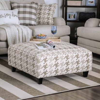 Furniture Of America Christine Transitional Linen-Like, Solid Wood Light Gray/Pattern Ottoman | SM8280-OT