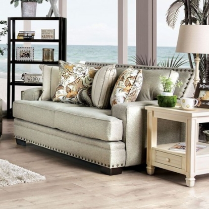 Furniture of America Begley Mocha Dark Walnut Chenille Solid with Wood Love Seat Model SM8300-LV
