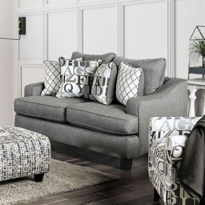 Furniture of America Verne Transitional Linen-Like Solid with Wood Bluish Gray Love Seat Model SM8330-LV