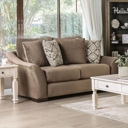 Furniture of America Oacoma Transitional Chenille Solid with Wood Brown Love Seat Model SM9114-LV