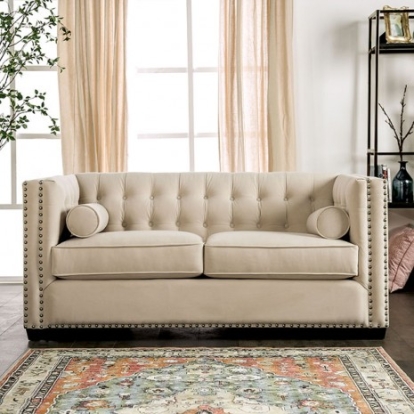 Furniture Of America Elliot Transitional Velvet-Like, Solid Wood, Others Beige Loveseat | SM9116-LV